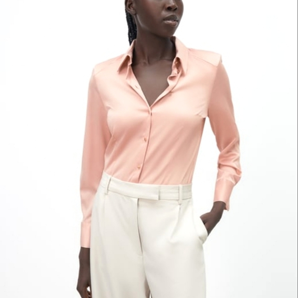 NWT Zara Satin Silk Button Down Bodysuit Blouse Top